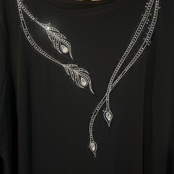 Bob Mackie Art Deco Black Short Sleeve Shift Dress Silver Sequins & Jewels Detai - Picture 3 of 5